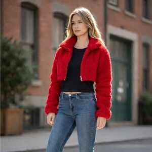 Forever 21 Red Fuzzy Jacket